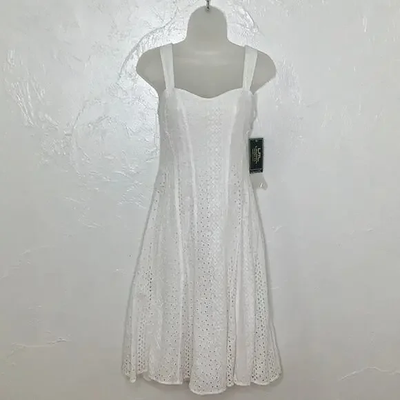 Vintage LRL Lauren Ralph Lauren white eyelet cotton fit and flare dress SZ 6 NWT - Picture 1 of 13